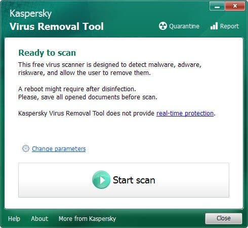 Ang pagsusuri sa Kaspersky Virus Removal Tool