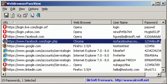 WebBrowserPassView, feltárja a böngésző jelszavait
