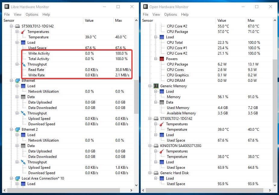 Libre Hardware Monitor vs Open Hardware Monitor hard drive