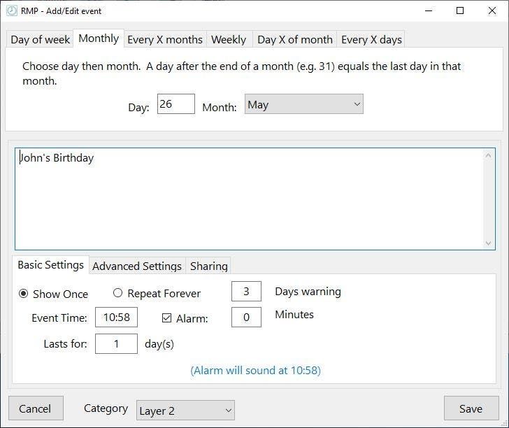 Remind Me Please example event