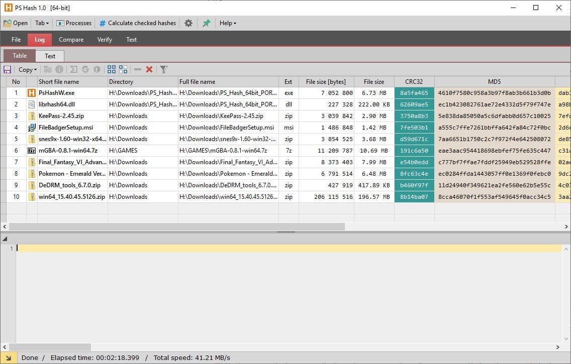 PS Hash log
