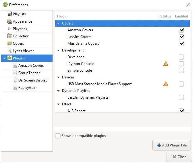 Exaile music player plugins