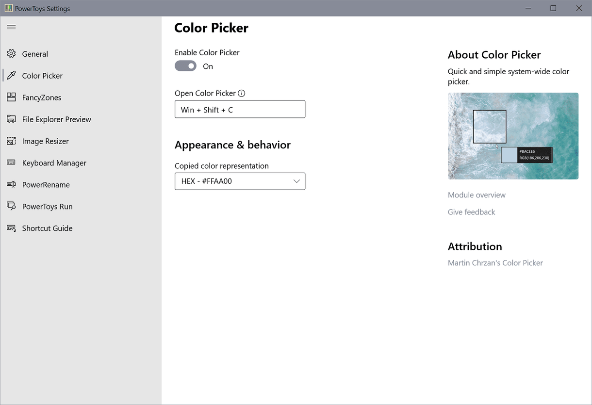 color picker settings