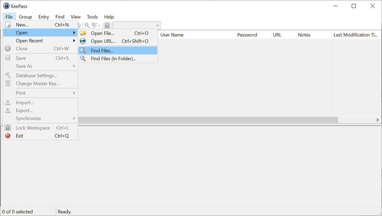keepass find database