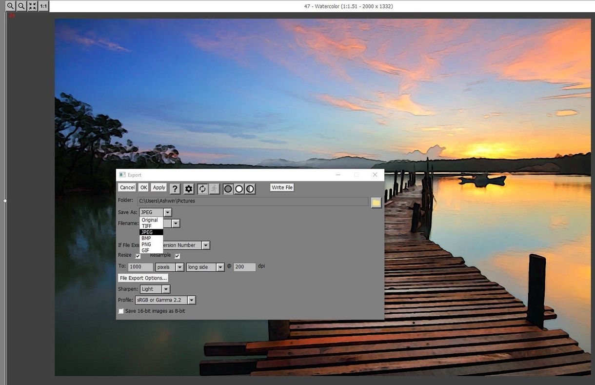 Picture Window Pro export
