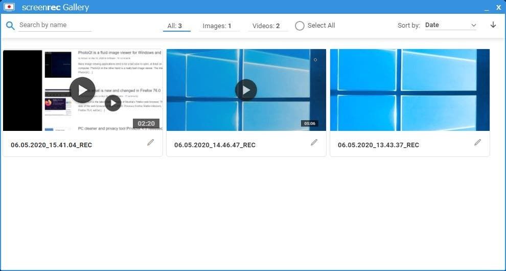 ScreenRec gallery view