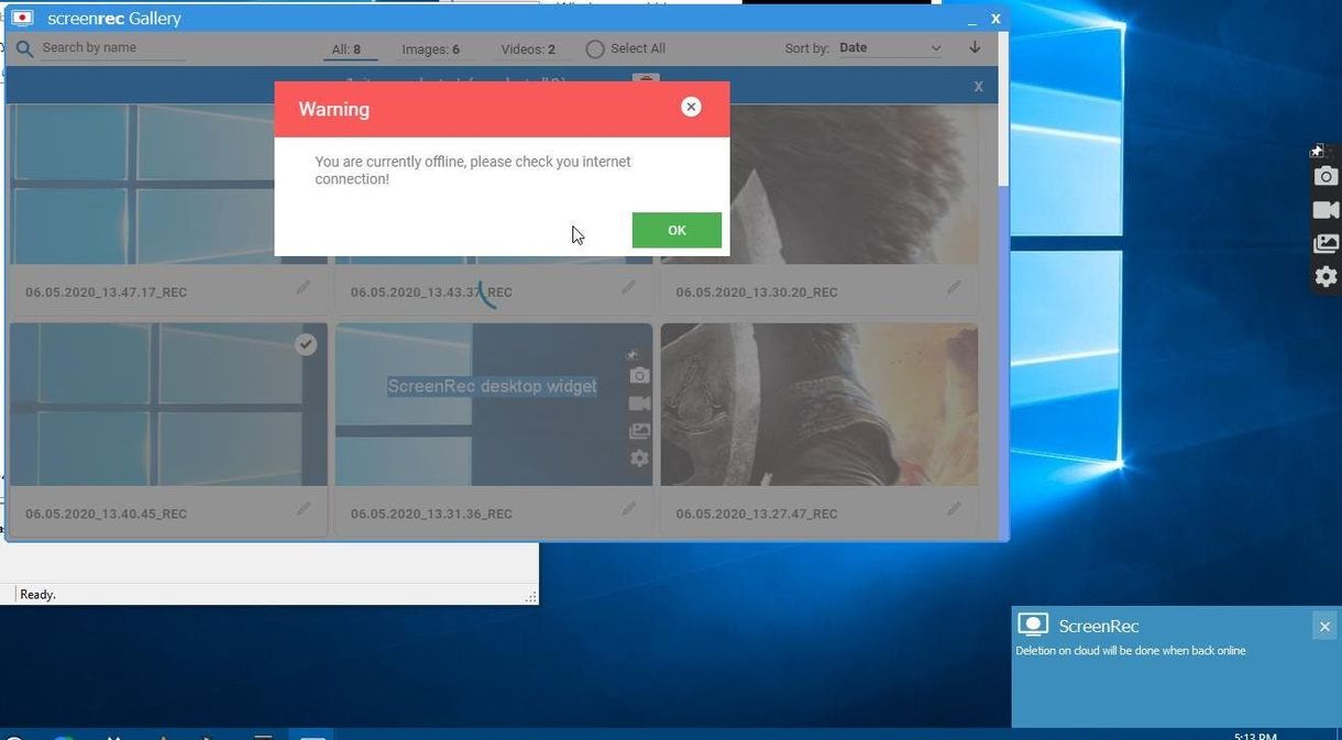 ScreenRec delete screenshot
