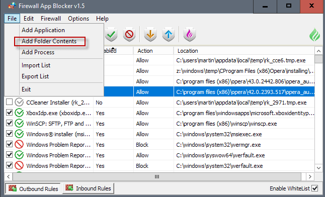 firewall app blocker folder contents
