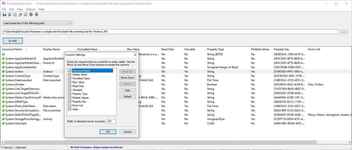 PropertySystemView columns