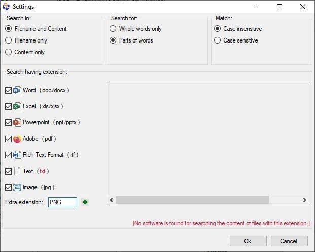 Tagging for Windows - search settings