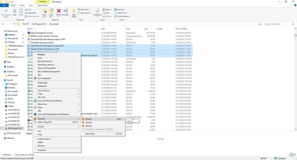 Tagging for Windows - context menu