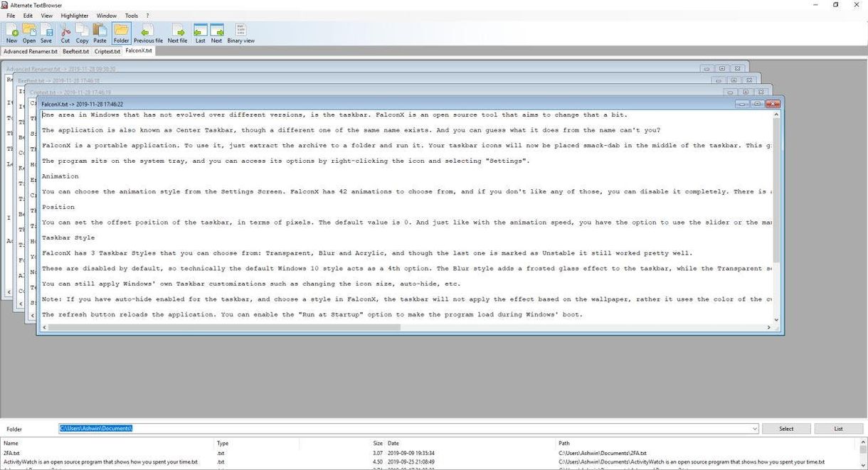 Textbrowser cascading windows