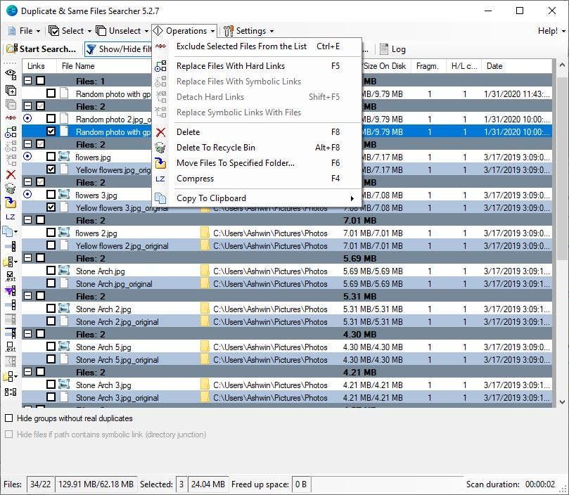 Duplicate and Same Files Searcher - operations