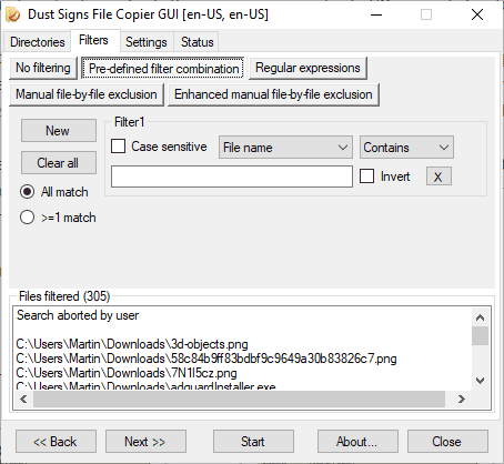 file copier filters