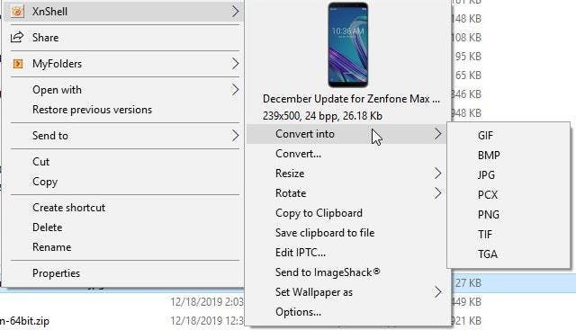 XnShell context menu -convert