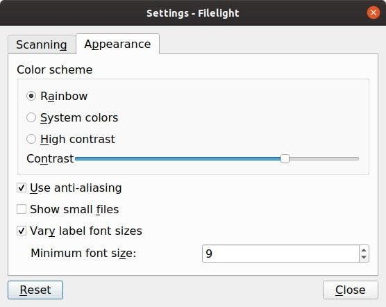 Filelight linux settings