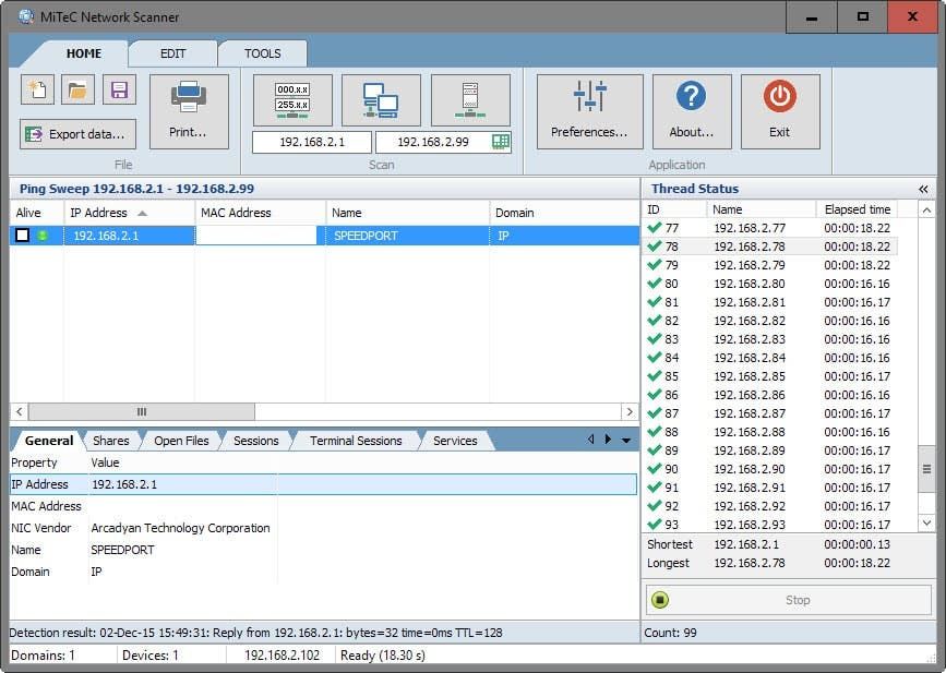 MiTeC Ağ Tarayıcısı: gelişmiş IP, Bağlantı Noktası, Netbios ve SNMP Tarayıcı