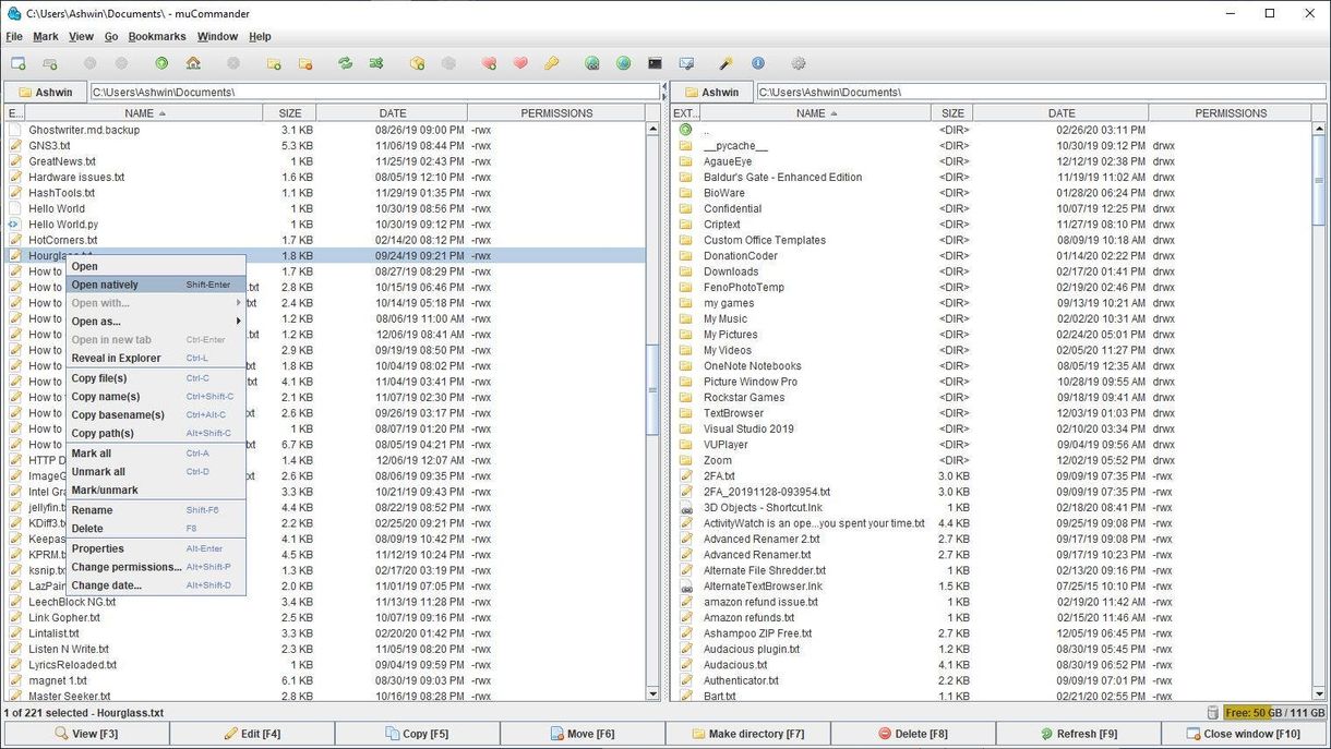 mucommander context menu