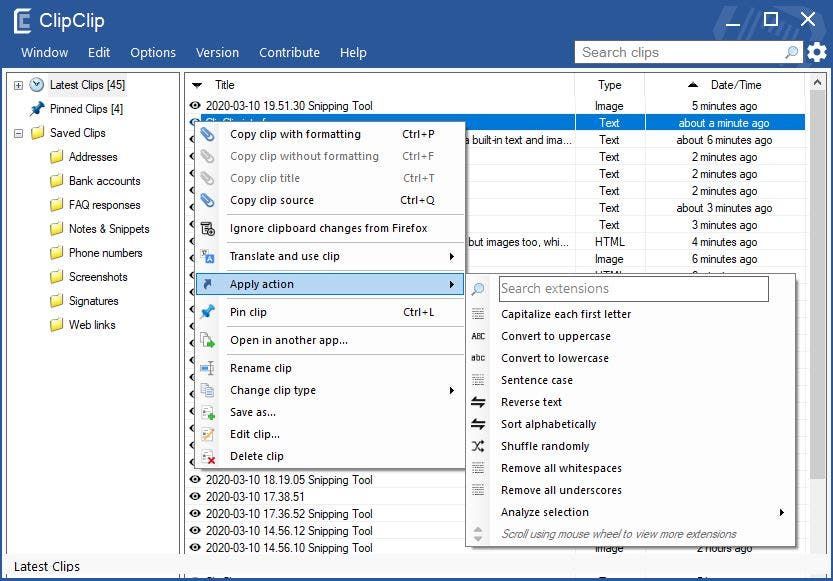 ClipClip apply actions