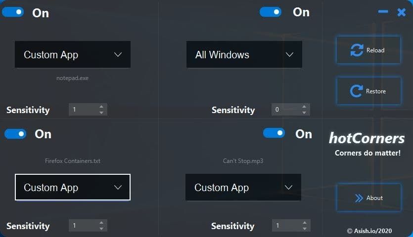 HotCorners custom apps