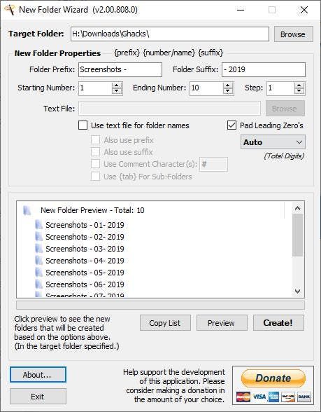 New folder wizard - example