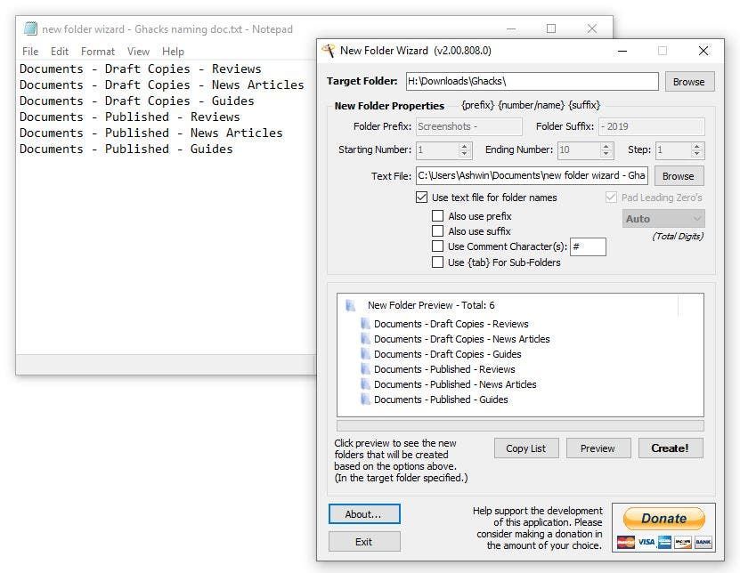 New folder wizard - use a text file