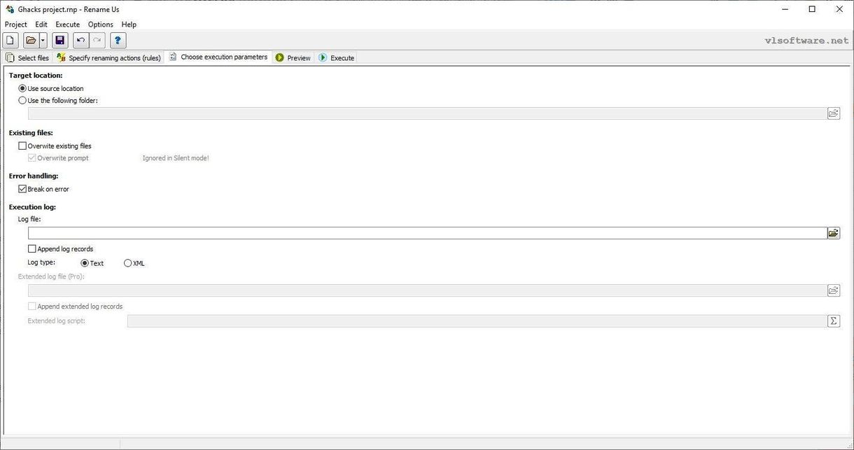 Rename Us execution parameters