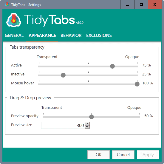 tidytabs settings