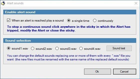 Alarm Stickies 3 set an alert sound