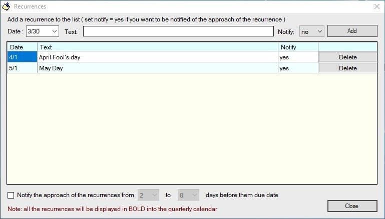 Alarm Stickies 3 recurrences