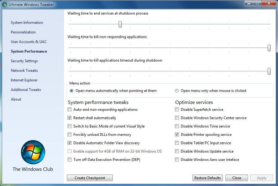 ultimate windows tweaker