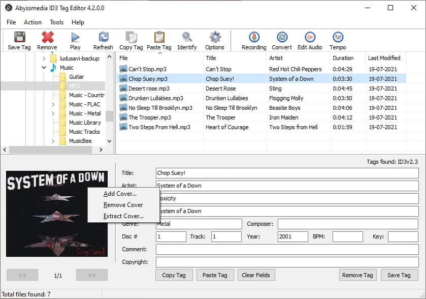 Abyssmedia ID3 Tag Editor - добавете или премахнете обложката на албума