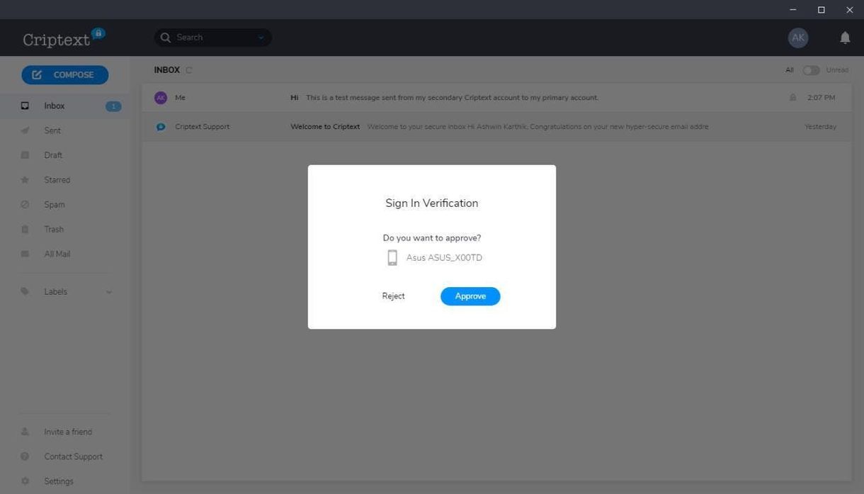 criptext approve login