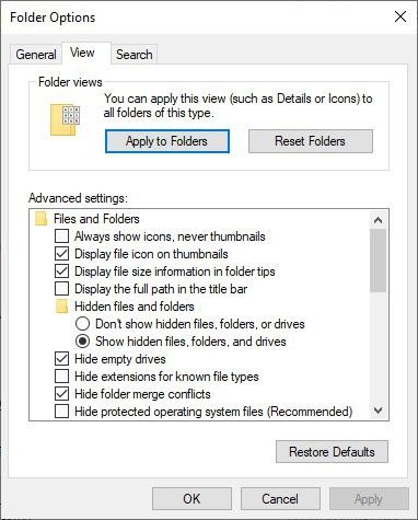 A Windows Explorer alapértelmezett nézetként van beállítva