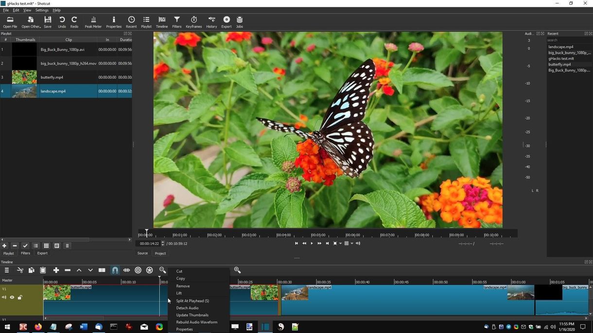 shotcut timeline right click