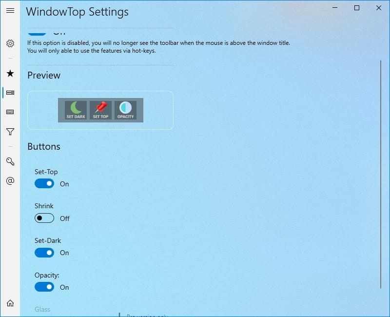 Configuración de WindowTop - botones