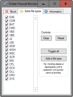 folder firewall blocker file types