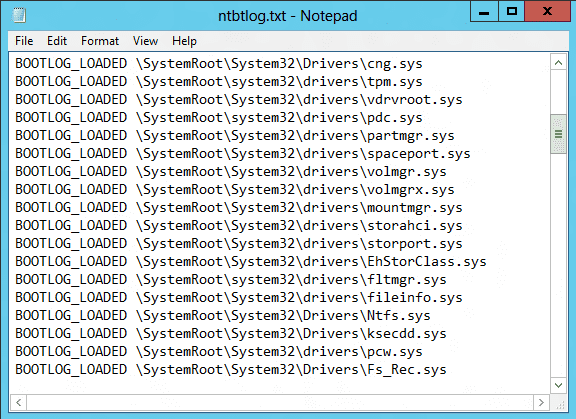 system boot log