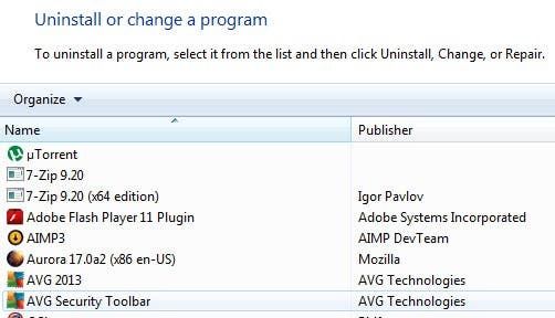 uninstall avg security toolbar