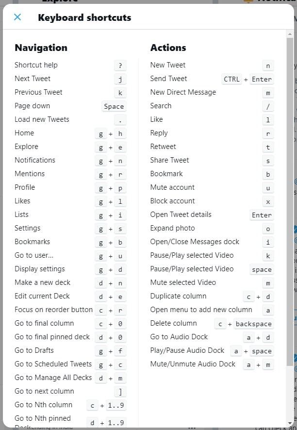 TweetDeck नए कीबोर्ड शॉर्टकट का पूर्वावलोकन करें