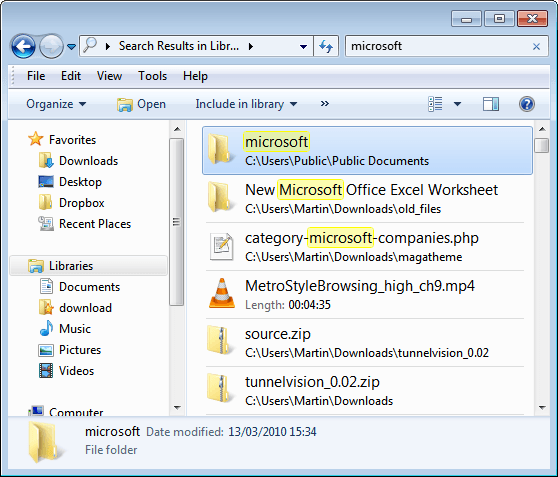 Utilisation des opérateurs de recherche avancée de Windows 7