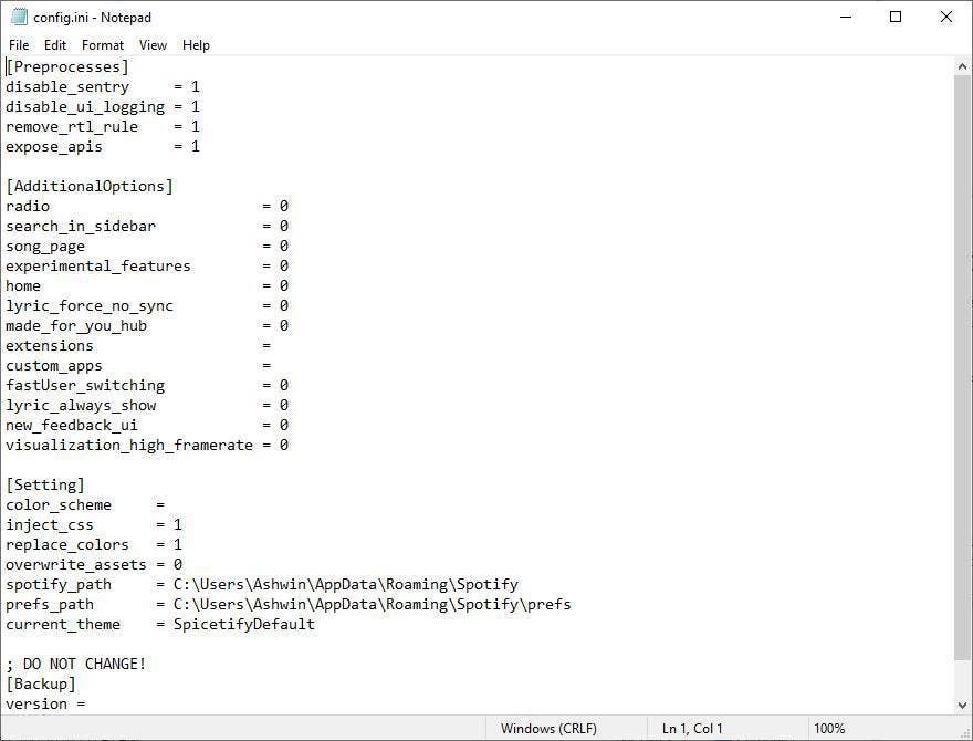 Spicetify-cli config.ini default