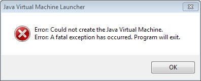 error could not create java virtual machine