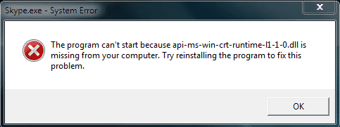 Fix Le programme ne peut pas démarrer car api-ms-win-crt-runtime-l1-1-0.dll est manquant