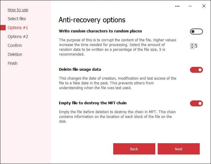 Secure File Deleter - خيارات الحذف