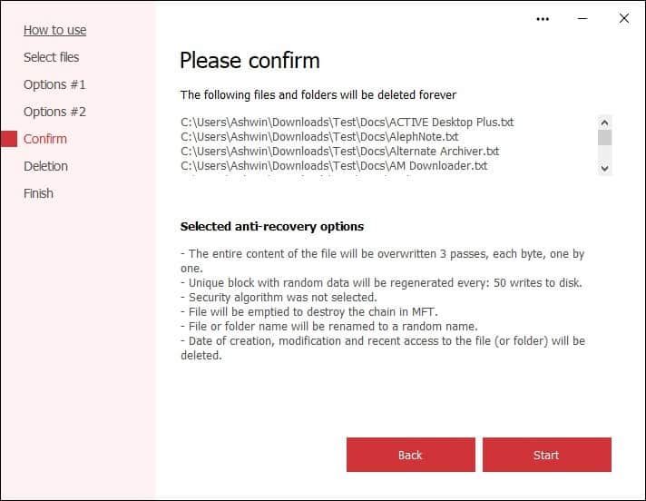 Secure File Deleter - ملخص الإعدادات