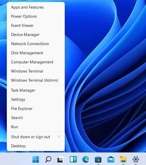 Windows 11 - เมนูบริบทปุ่มเริ่ม