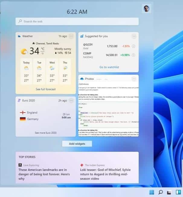 Windows 11 - วิดเจ็ต