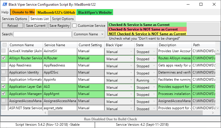 services list