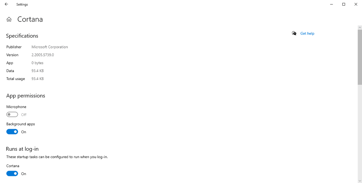cortana runs at log-in